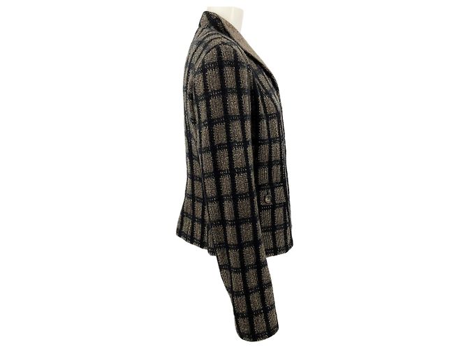 Etro Black / Beige Wool Windowpane Check Jacket - view 2