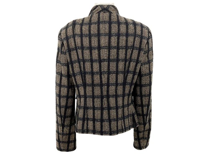 Etro Black / Beige Wool Windowpane Check Jacket - view 3