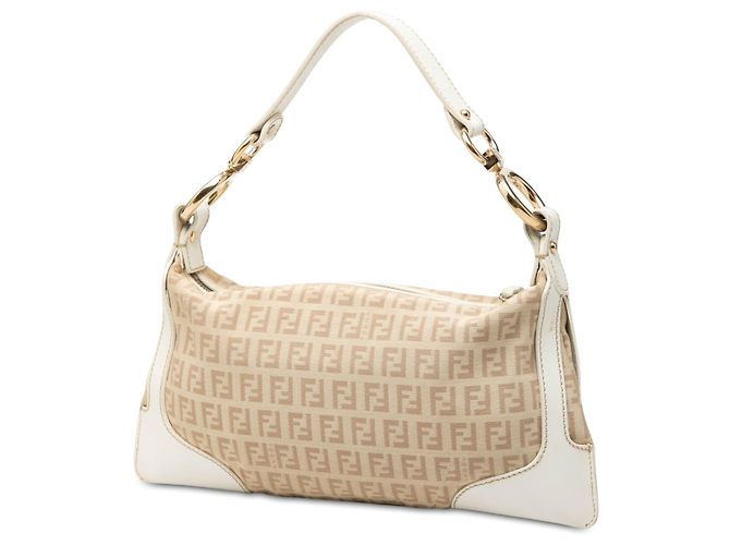Borsa a tracolla Fendi Zucchino Canvas White con tasca chef Bianco - vista 2