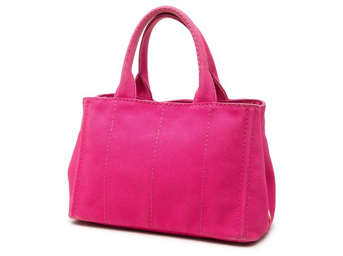 Borsa Tote Satchel Prada Small Canvas Canapa Logo Rosa - vista 2