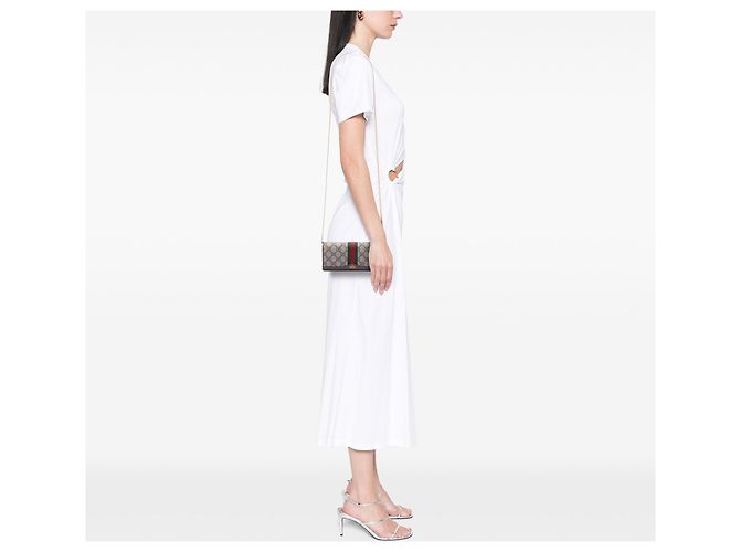 Borsa a tracolla Gucci GG Supreme Web Ophidia Wallet on Chain Beige - vista 6