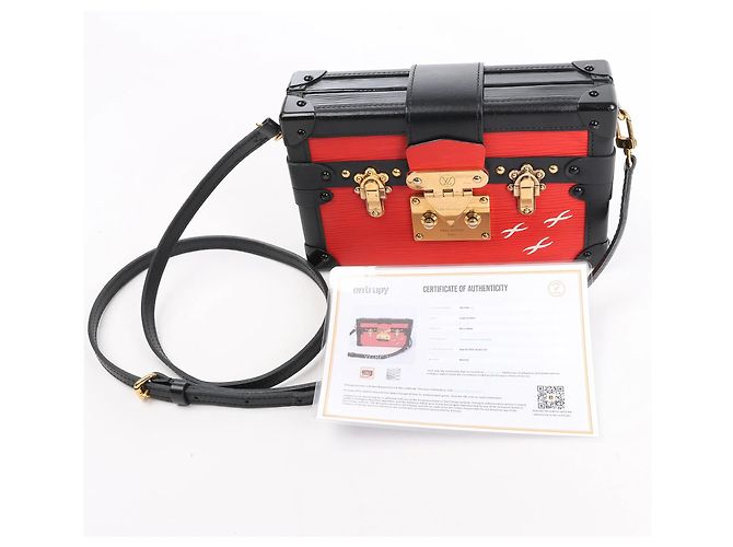 Petite Malle Borsa a tracolla Louis Vuitton Petite Mull in pelle Epi Rosso x Nero M54651 Beige - vista 16