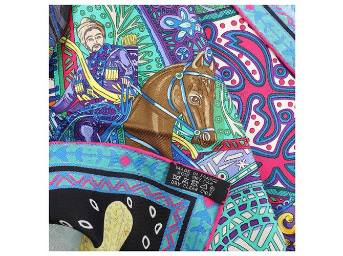 Hermès Carré 90 "CAVALIERS DU CAUCAS" Seidentuch in Blau - Ansicht 13