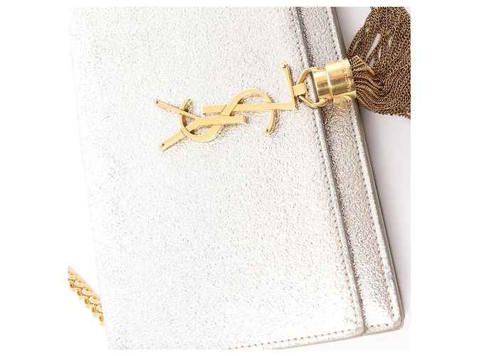 Autre Marque Borsa a tracolla Saint Laurent Paris Kate Small Tassel in glitter argento Nero - vista 10