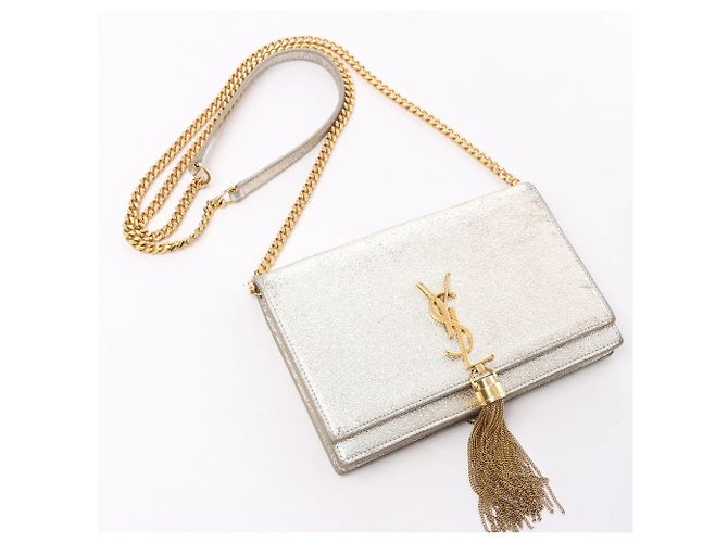 Autre Marque Borsa a tracolla Saint Laurent Paris Kate Small Tassel in glitter argento Nero - vista 11