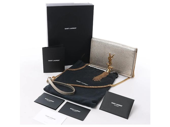 Autre Marque Borsa a tracolla Saint Laurent Paris Kate Small Tassel in glitter argento Nero - vista 14