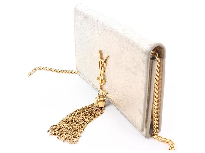 Autre Marque Borsa a tracolla Saint Laurent Paris Kate Small Tassel in glitter argento Nero - vista 3