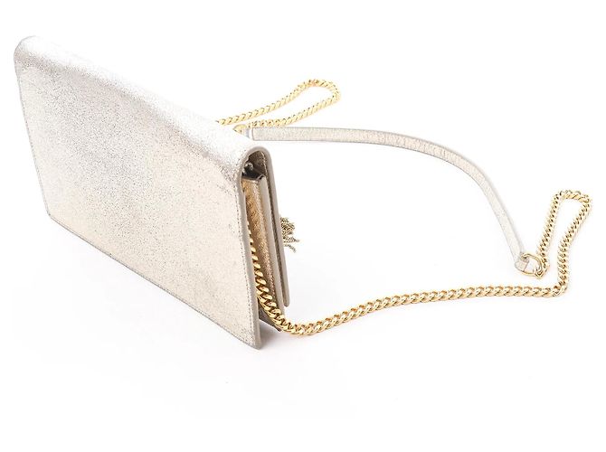 Autre Marque Borsa a tracolla Saint Laurent Paris Kate Small Tassel in glitter argento Nero - vista 4