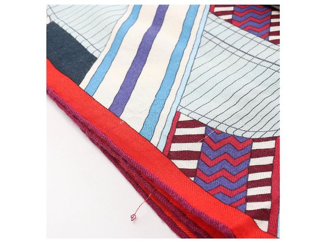 Hermès Carré Géant "SANGLES EN ZIGZAG" Foulard in Cashmere x Seta Blu x Rosso Blu navy - vista 16