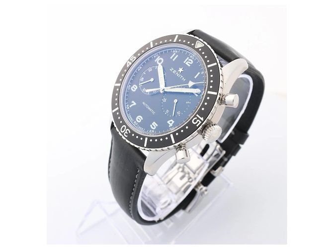 Zénith Zenith Chronometro TIPO CP-2 03.2240.4069 SS x Leather AT Watch with Black Dial Navy blue - view 3