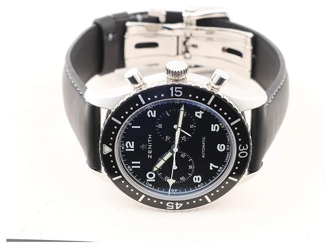 Zénith Zenith Chronometro TIPO CP-2 03.2240.4069 SS x Leather AT Watch with Black Dial Navy blue - view 4