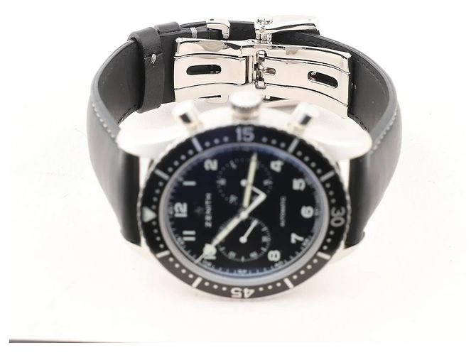 Zénith Zenith Chronometro TIPO CP-2 03.2240.4069 SS x Leather AT Watch with Black Dial Navy blue - view 5