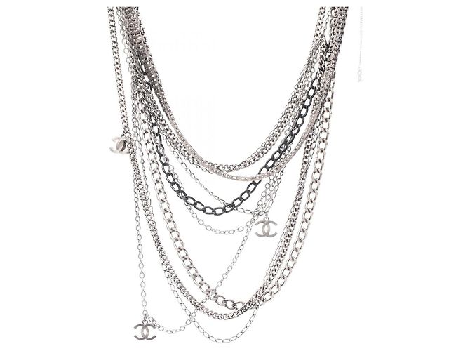 Collana Chanel Coco Mark a 10 fili Nero Argento - vista 2