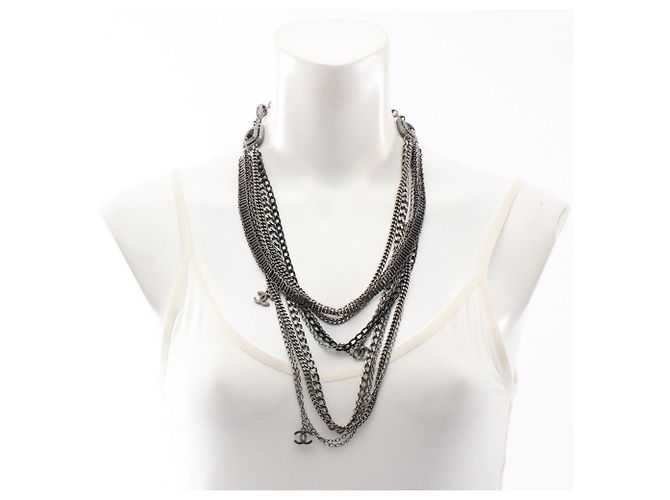 Collana Chanel Coco Mark a 10 fili Nero Argento - vista 5