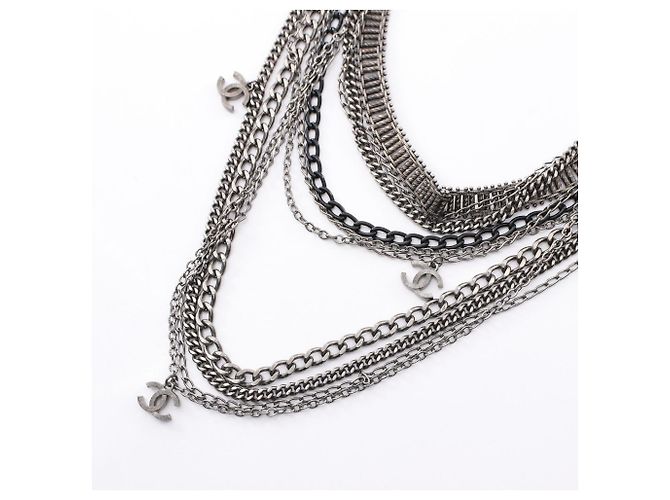 Collana Chanel Coco Mark a 10 fili Nero Argento - vista 6