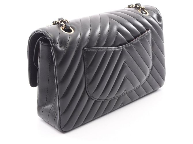 Borsa a tracolla Chanel Chevron V-Stitch Double Flap Nero - vista 2