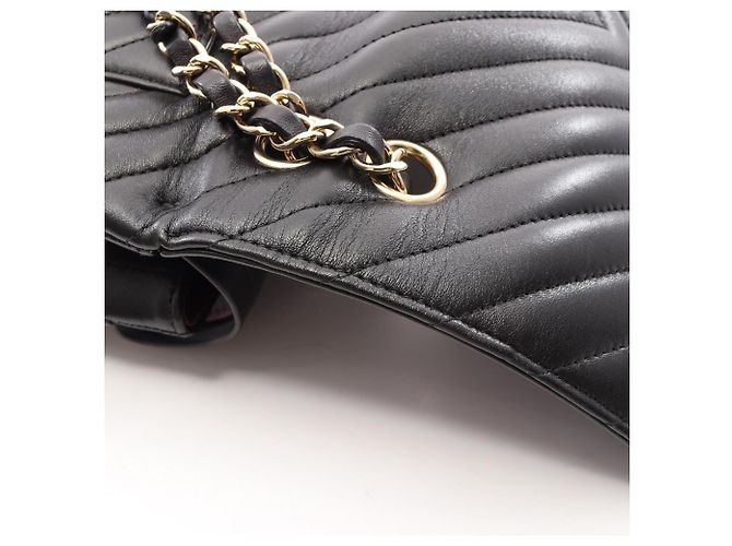 Borsa a tracolla Chanel Chevron V-Stitch Double Flap Nero - vista 8