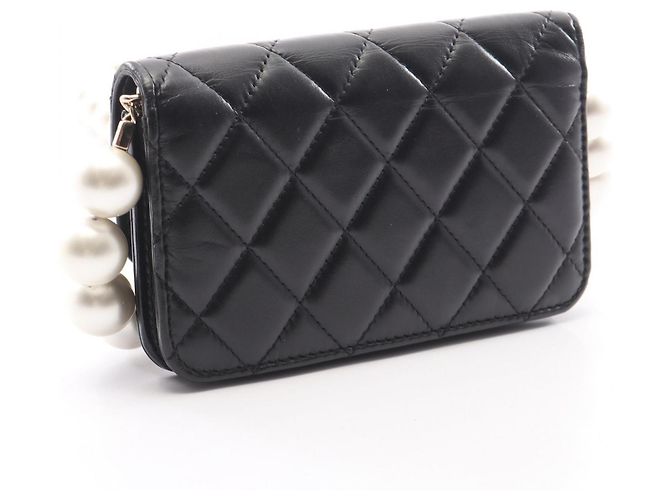 Borsa a tracolla Chanel Matelassé con catena di perle Nero - vista 2