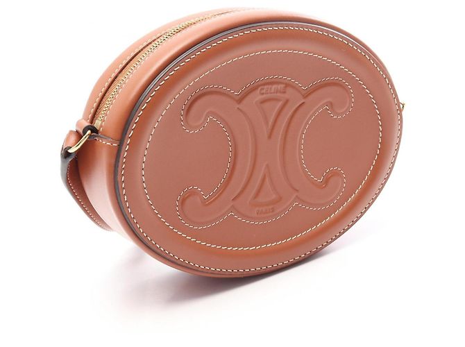 Triomphe Céline Borsa a tracolla ovale Celine in pelle marrone - vista 2