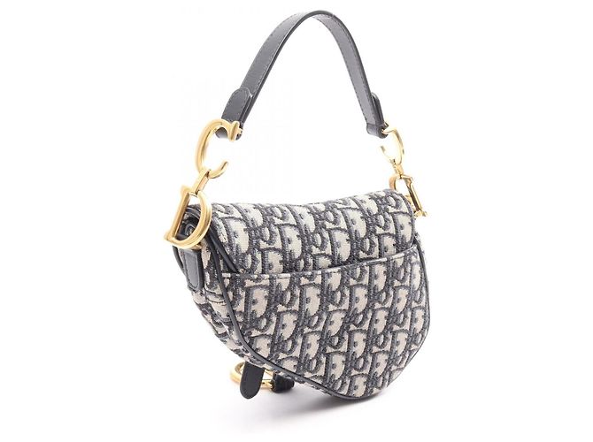 Mini borsa Saddle in jacquard Oblique Christian Dior Beige Blu navy - vista 2