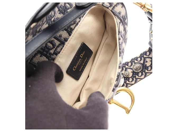 Mini borsa Saddle in jacquard Oblique Christian Dior Beige Blu navy - vista 3