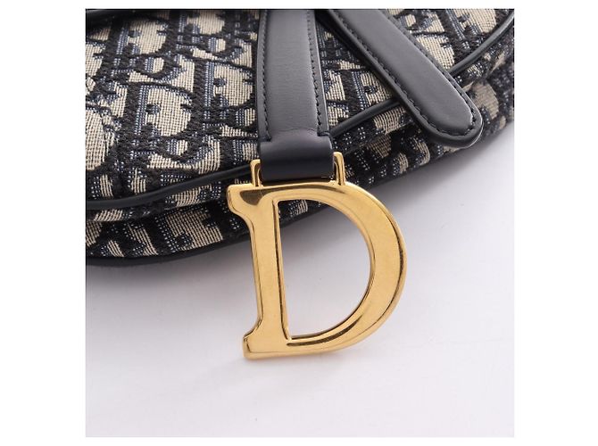 Mini borsa Saddle in jacquard Oblique Christian Dior Beige Blu navy - vista 5