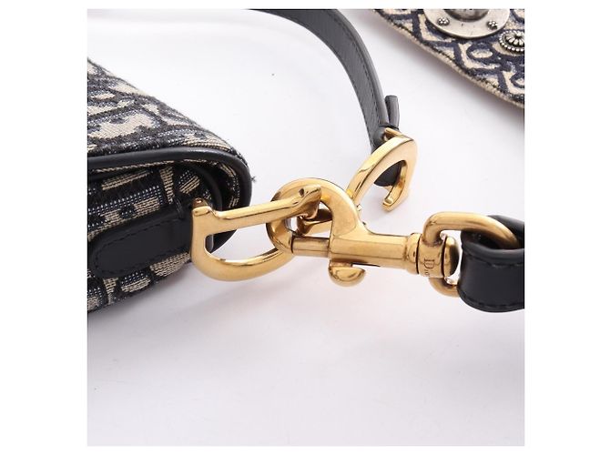 Mini borsa Saddle in jacquard Oblique Christian Dior Beige Blu navy - vista 6