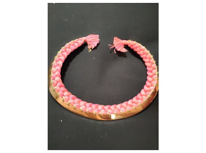 Aurelie Bidermann Bracciale "Copacabana" in metallo dorato e cordoncino intrecciato rosa D'oro - vista 4