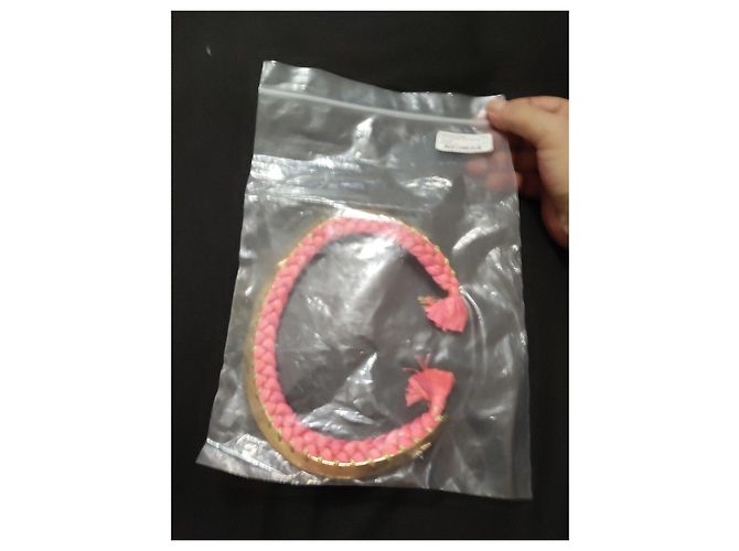 Aurelie Bidermann Bracciale "Copacabana" in metallo dorato e cordoncino intrecciato rosa D'oro - vista 5