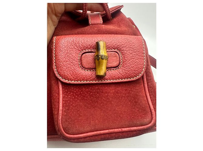 Gucci Bamboo Backpack Red Suede Leather - view 11
