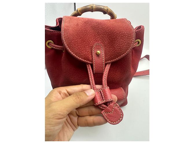 Gucci Bamboo Backpack Red Suede Leather - view 13