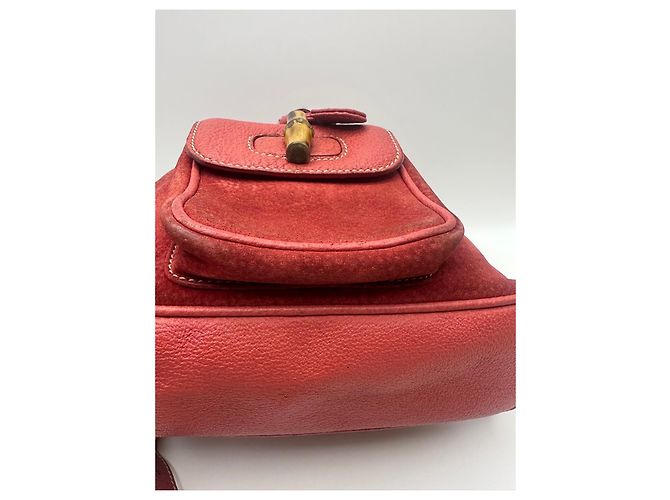 Gucci Bamboo Backpack Red Suede Leather - view 6