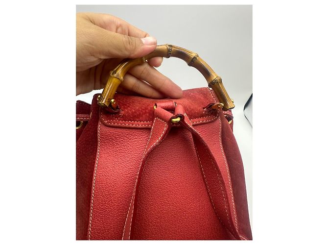 Gucci Bamboo Backpack Red Suede Leather - view 8
