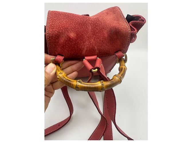 Gucci Bamboo Backpack Red Suede Leather - view 9