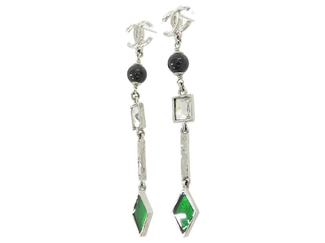 Orecchini a lobo Chanel in argento nero e verde - vista 2