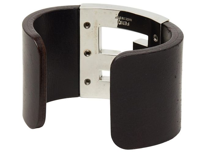 Bracciale Rigido Fendi Nero e Argento Metallo Legno - vista 2