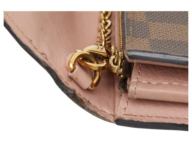 Louis Vuitton Damier Portefeuille Croisette Long Wallet Chain Shoulder Marrone Rosa - vista 10