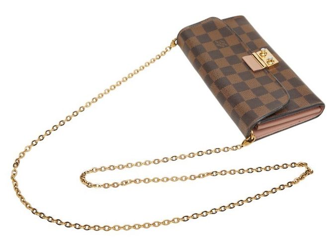 Louis Vuitton Damier Portefeuille Croisette Long Wallet Chain Shoulder Marrone Rosa - vista 7