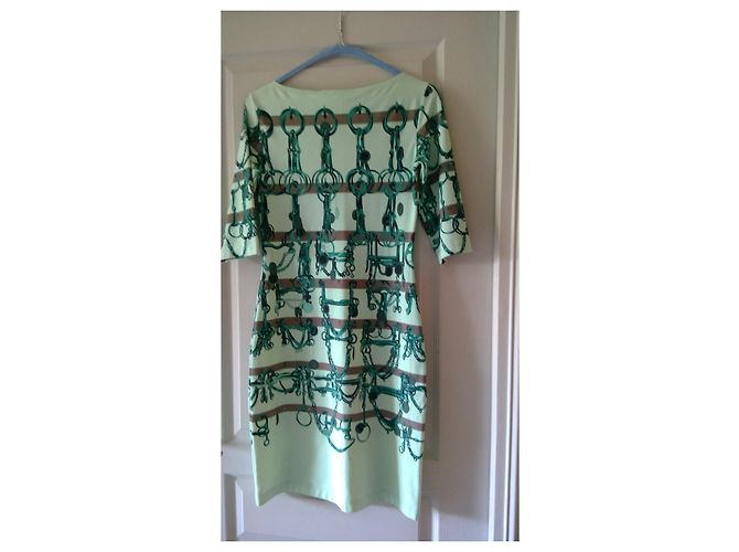 Hermès Vestido com estampado de freio de cavalo Marrom Verde claro Verde escuro - vista 4