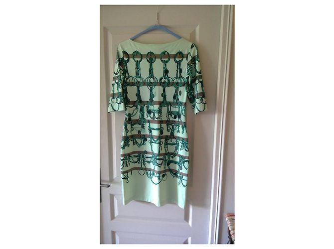 Hermès Vestido com estampado de freio de cavalo Marrom Verde claro Verde escuro - vista 5