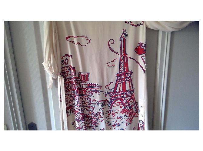 Vestido de seda Louis Vuitton estampado Paris Roja Azul Crudo - vista 2