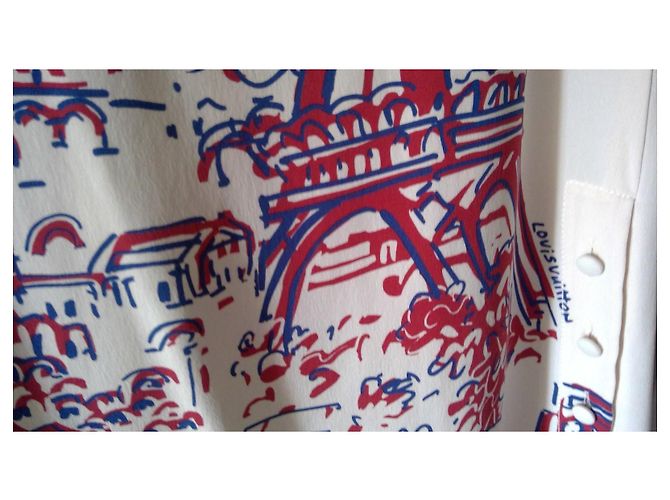 Vestido de seda Louis Vuitton estampado Paris Roja Azul Crudo - vista 3