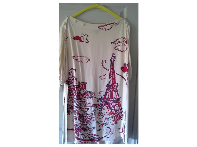 Vestido de seda Louis Vuitton estampado Paris Roja Azul Crudo - vista 4
