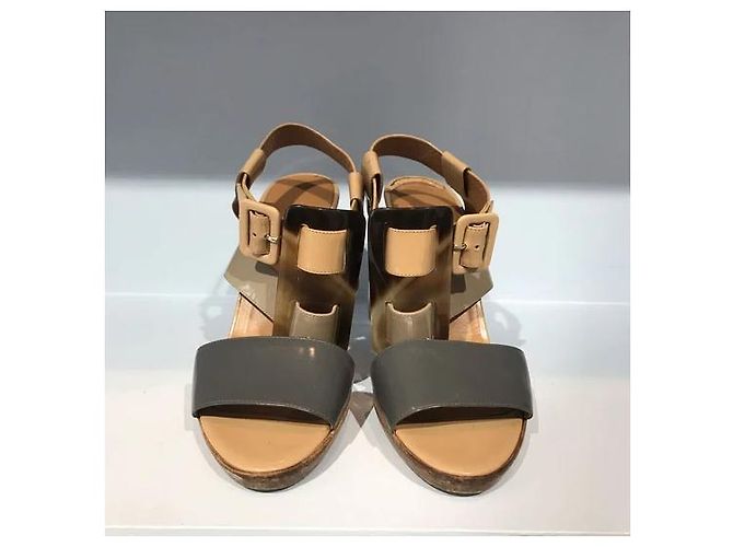 Hermès Keilabsatzsandalen aus Leder Braun Beige Grau - Ansicht 2