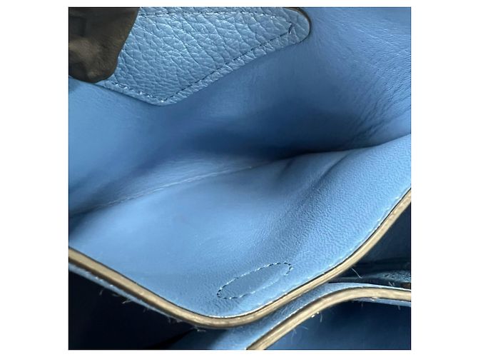Mini borsa tote Prada in Vitello Daino con logo triangolare Blu - vista 10