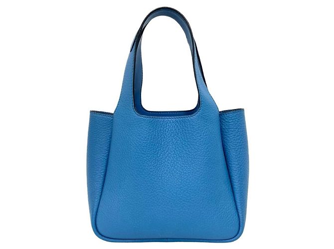 Mini borsa tote Prada in Vitello Daino con logo triangolare Blu - vista 3