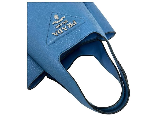 Mini borsa tote Prada in Vitello Daino con logo triangolare Blu - vista 4