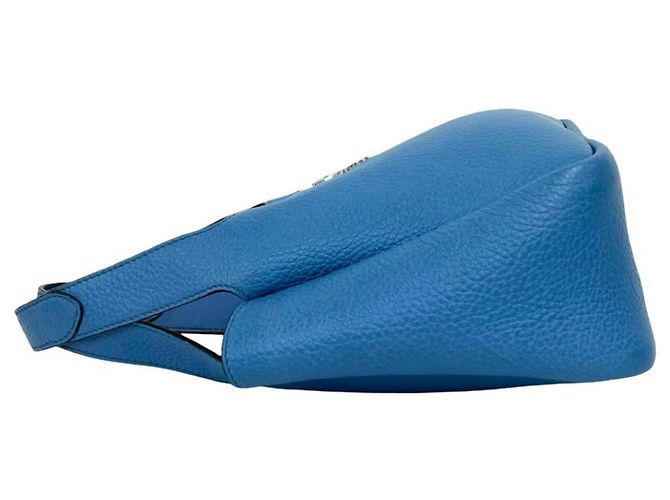 Mini borsa tote Prada in Vitello Daino con logo triangolare Blu - vista 5