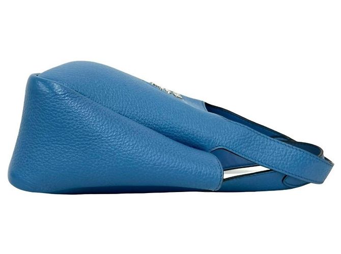 Mini borsa tote Prada in Vitello Daino con logo triangolare Blu - vista 6