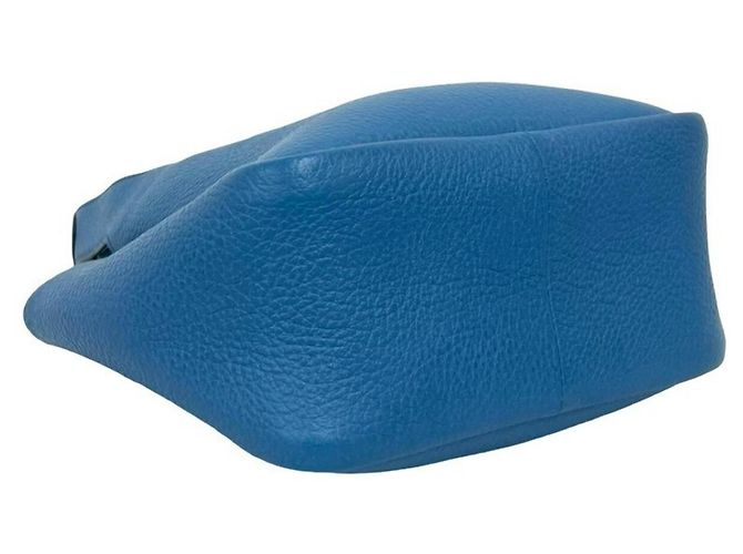 Mini borsa tote Prada in Vitello Daino con logo triangolare Blu - vista 7